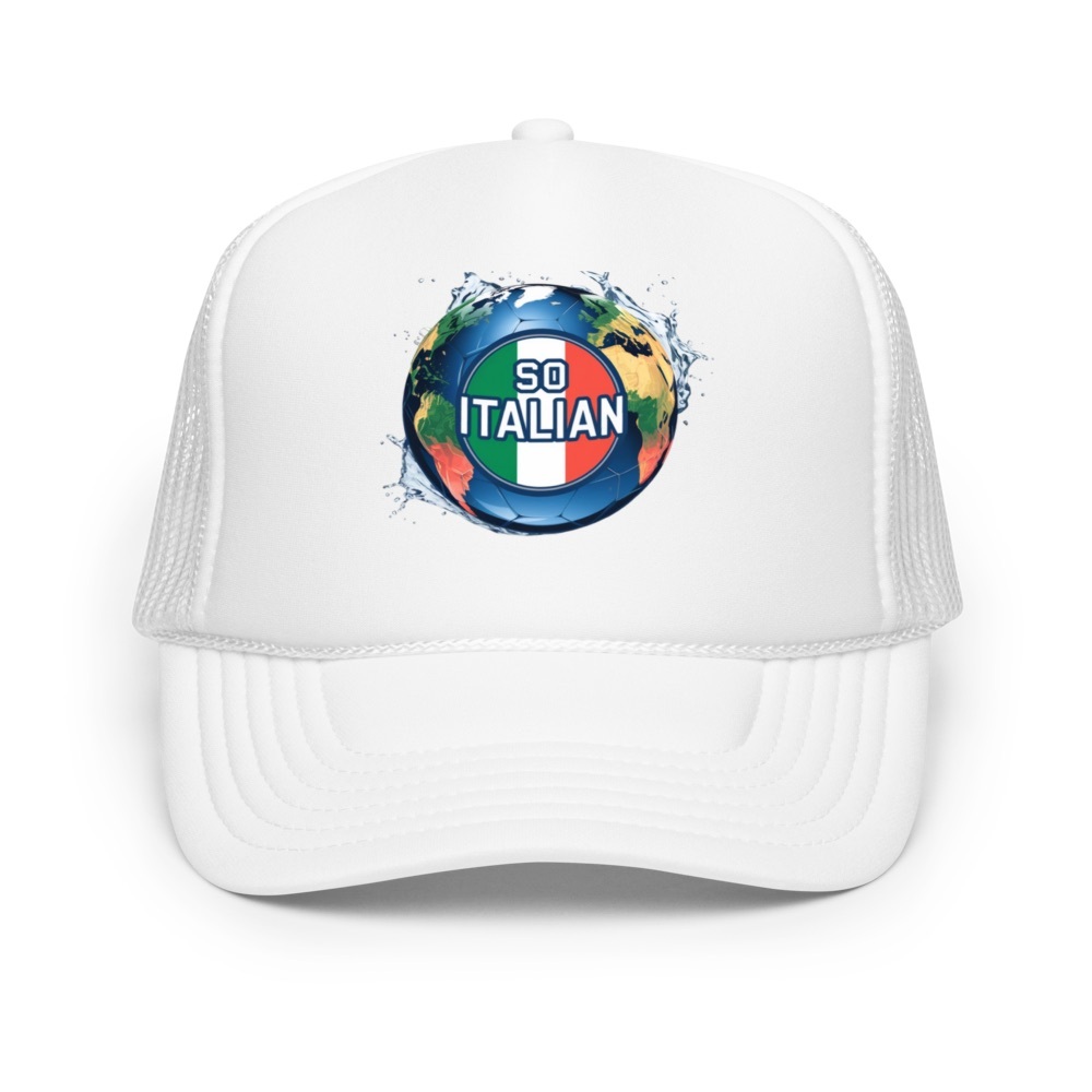 So Italian White Trucker Hat with Italian Globe Design From I’M So What Co 2025